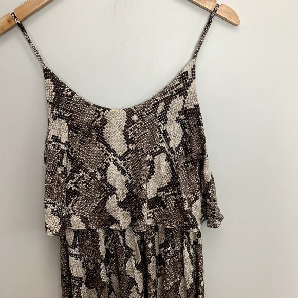 H&M Snakeskin Print Flounce Dress Tiered Layered Jersey Knit S Small Sleeveless - Picture 4 of 9